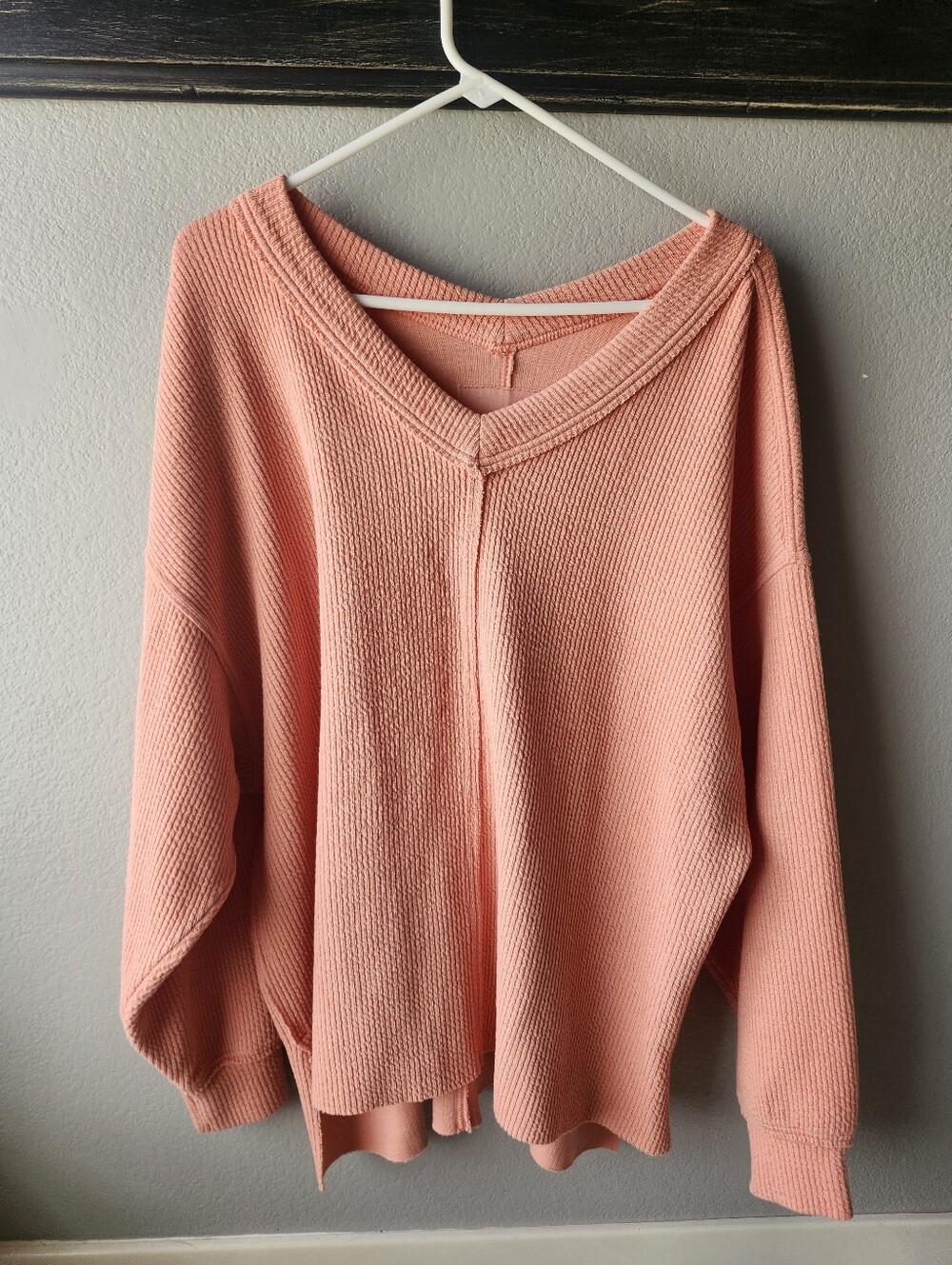 aerie Oversized V-Neck Sweater in Coral Pink